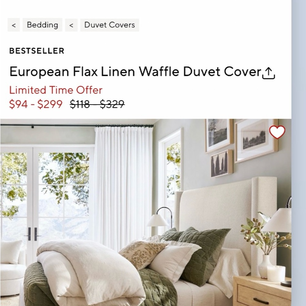 Pottery Barn European Flax Linen king or Cal king duvet cover new never used